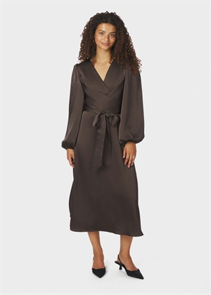 Rimini heavy sateen kjole Dark Brown Neo Noir 